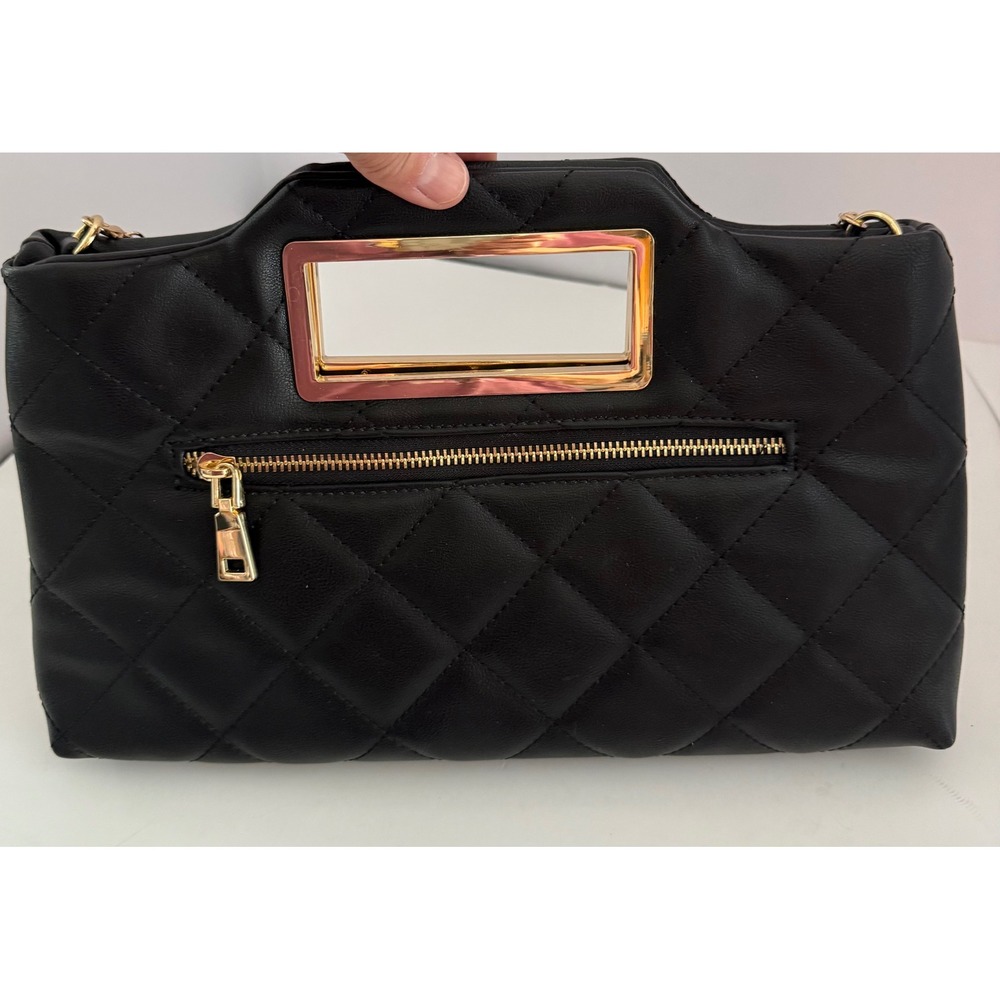 INC Juditth International Concepts black quilted clutch gold removable chain - Picture 2 of 9
